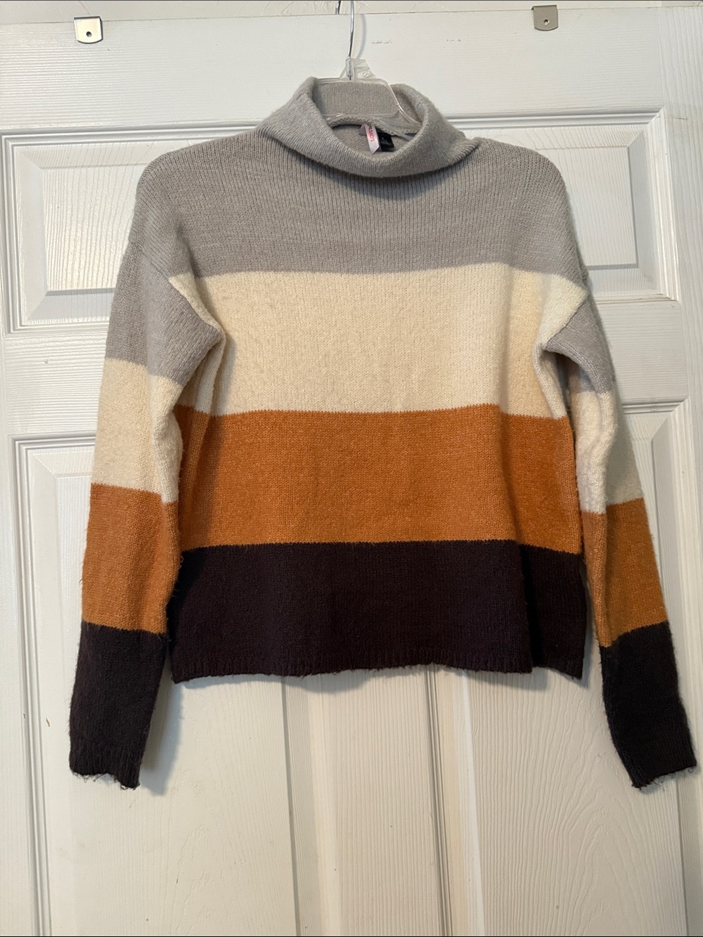 Love By Design Striped Turtleneck Sweater in Gray, Cream, Rust & Brown